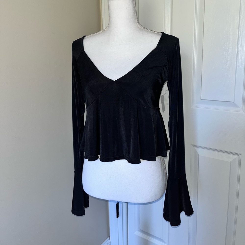 Free People cropped black long sleeve shirt- new with tags